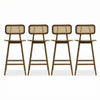 Bari – Lot de 4 tabourets de comptoir en bois d’hevea avec dossier en rotin et repose-pieds, finition noyer