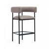 Tabouret de comptoir contemporain Onda en cuir vegetalien et metal, coloris taupe