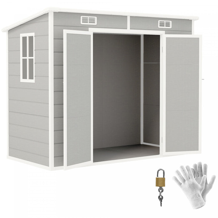 Outsunny Abri De Rangement 8' X 4', Remise En Resine Avec Sol, Gris Clair