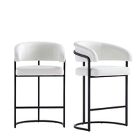 Tabouret de comptoir moderne Augusta en metal et tissu, blanc - Lot de 2