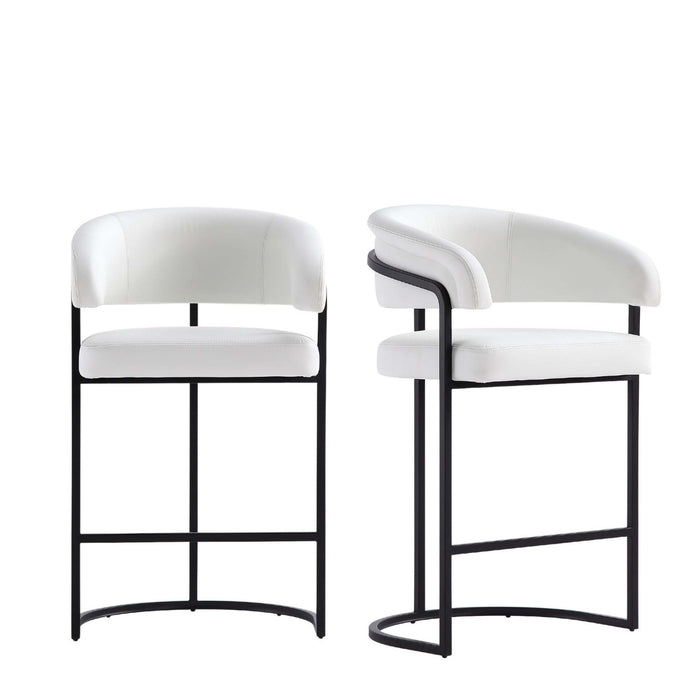 Tabouret de comptoir moderne Augusta en metal et tissu, blanc - Lot de 2