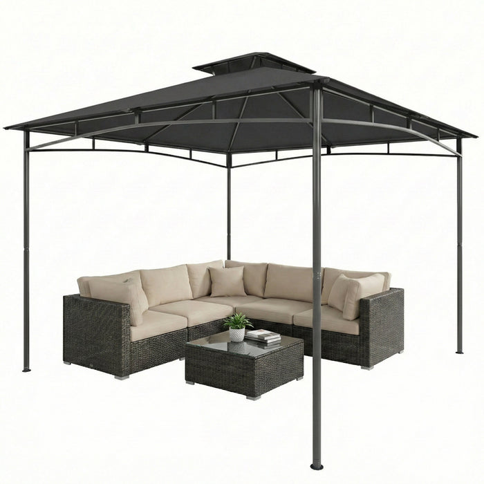 Outsunny Tonnelle 3 x 3 m, Abri de Jardin a Toit Souple a 2 Niveaux, Gris Fonce