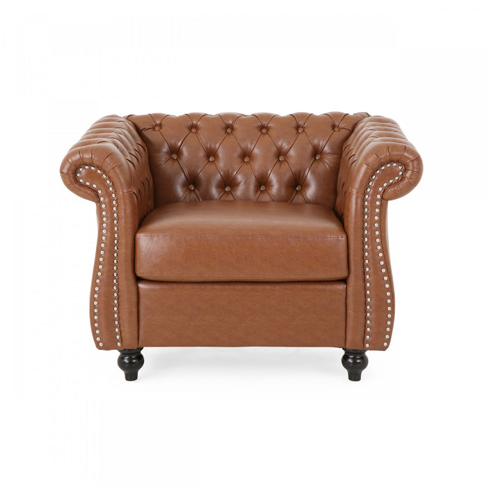 Gibbon Fauteuil Confortable Avec Revetement En Similicuir Et Dossier Capitonne, Marron