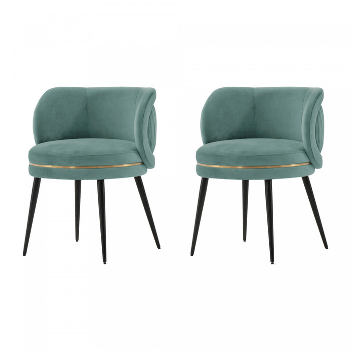 Chaise de salle a manger Kaya en bois moderne et velours vert menthe - Lot de 2