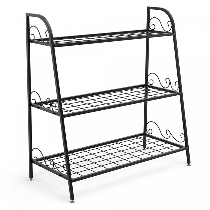 Support De Fleurs A 3 Couches En Metal, Etagere De Plantes Avec Accoudoirs Pratiques Et Trous Rectangulaires, Pour Fleurs Et Legumes, Echelle A Fleurs Multifonctionnel Pour Balcon