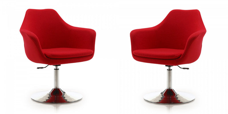 Fauteuil pivotant moderne Kinsey en melange de laine rouge - Lot de 2