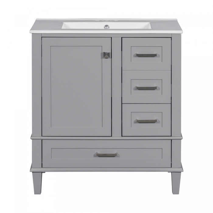 Katherine Meuble-lavabo De Salle De Bain 30 Po En Bois Massif Avec Lavabo Integre - Gris