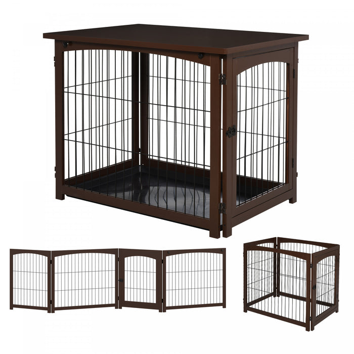 Pawhut Cage Decorative En Bois Pour Chien, Cage Pour Animaux De Compagnie, Table D'appoint Pour Petite Maison D'animaux Avec Plateau, Porte Verrouillable, Marron
