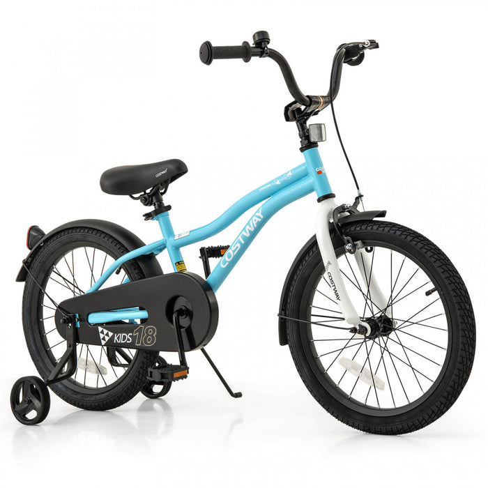 Costway 18\" Velo Pour Enfants Pour Garcons Et Filles De 4 A 8 Ans Avec Reflecteurs De Frein A Main Reglables Bleu