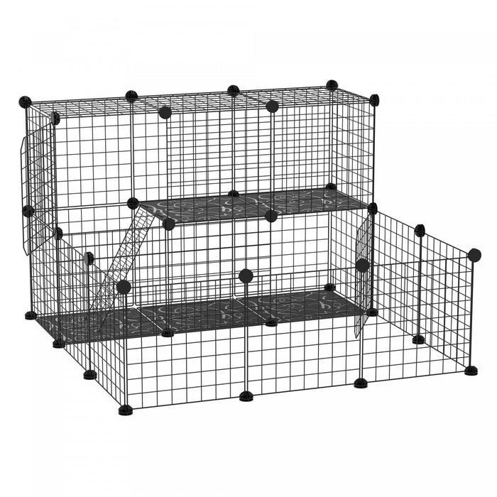 Pawhut Enclos Modulable Cloture Pour Petits Animaux Cage Pour Lapin Cochon D'inde Diy Avec 2 Portes 1 Echelle 41.25\"l X 41.25\"l X 27.5\"h Noir