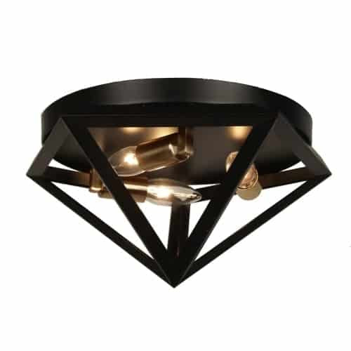 Plafonnier affleuré Archello de Dainolite au fini noir mat et touches laiton antique et 3 ampoules