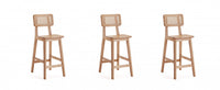 Tabouret de comptoir en bois a dossier cannage style industriel chic Versailles, naturel - Lot de 3