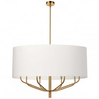 Lustre Eleanor de Dainolite avec abat-jour blanc, fini laiton vieilli et 8 ampoules