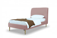  Lit jumeau Heather style milieu du siecle moderne en velours, rembourre, coloris rose poudre et or