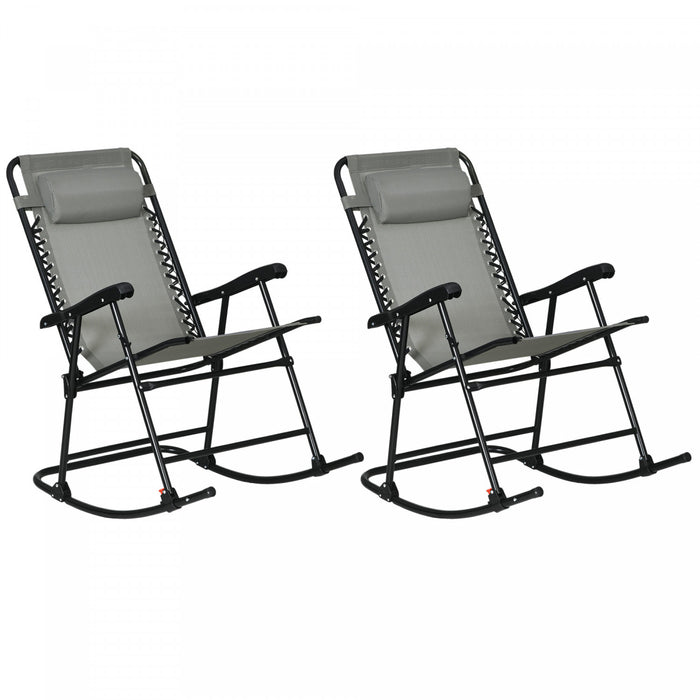 Outsunny Ensemble De 2 Chaises A Bascule Pliables Pour Patio, Gris