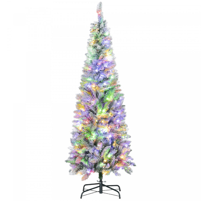HOMCOM Sapin de Noel 6 pieds givre avec lumiere LED bicolore, forme crayon