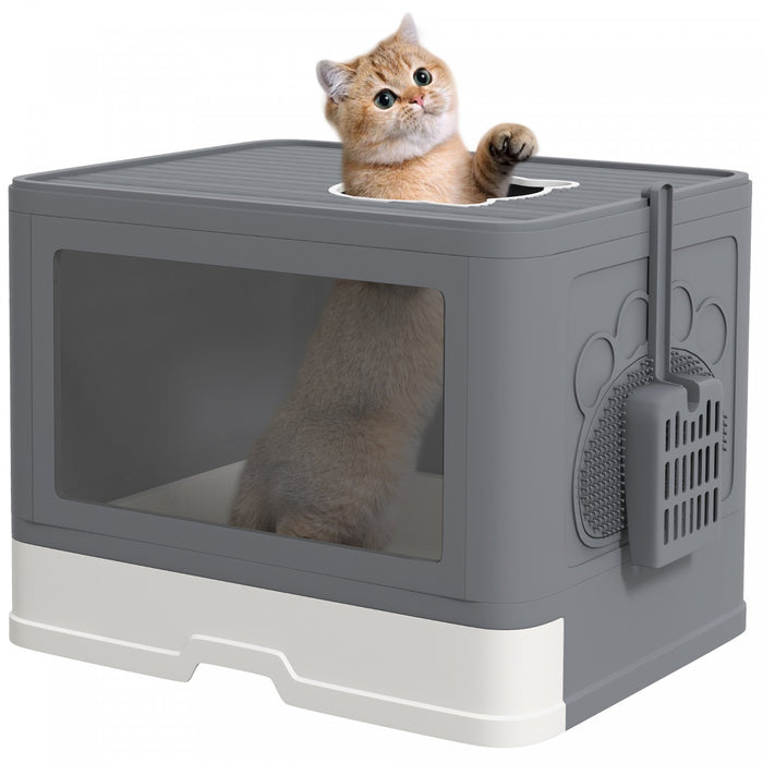 Bac a litiere pliable PawHut pour chat avec couvercle, entree avant et sortie par le haut
