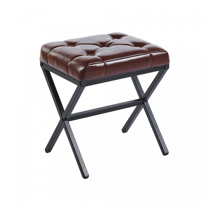 Tabouret d’appoint Liam avec coussin capitonne et pieds en metal, couleur brun fonce