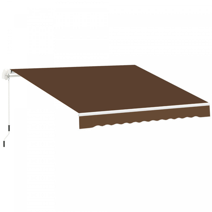 Outsunny 13'x8' Auvent De Patio Retractable Manuel Resistant A L'eau Pare-soleil Terrasse Exterieure Fenetre Porte Auvent Abri Cadre En Aluminium Cafe