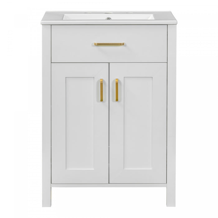 Olivia Meuble-lavabo Gain De Place 24\" Avec Rangement Et Structure En Bois Massif - Blanc