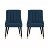 Chaise de salle a manger moderne en bois Eda avec revetement en tissu bleu nuit - Lot de 2