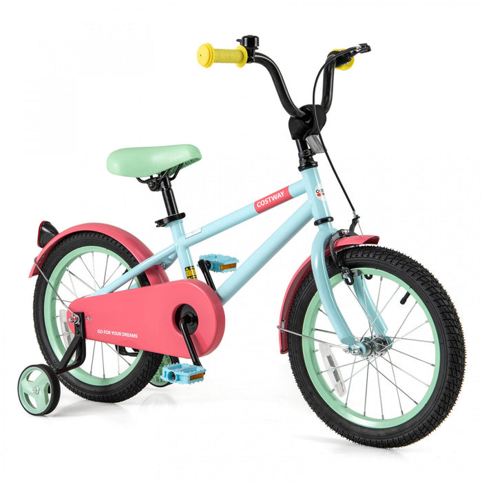 Costway 16\" Velo Pour Enfants Avec Guidon Reglable De Selle Roues D'entrainement Amovibles Frein A Main Rouge