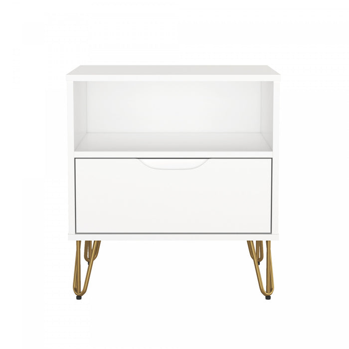 Table de nuit Avira style milieu du siecle moderne 20\" en blanc (1 tiroir)