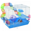 Pawhut Grande Cage Pour Hamster De 45.7 Cm, Maison Pour Petits Animaux, Refuge Pour Gerbilles A 2 Niveaux Avec Systeme De Tube Tunnel, Roue D'exercice, Bouteille D'eau, Plat De Nourriture, Rampe, Bleu