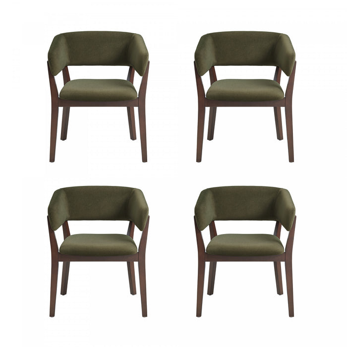 Fauteuil Blake Moderne en Fausse Laine Mohair avec Accoudoirs en Bois, Vert - Lot de 4