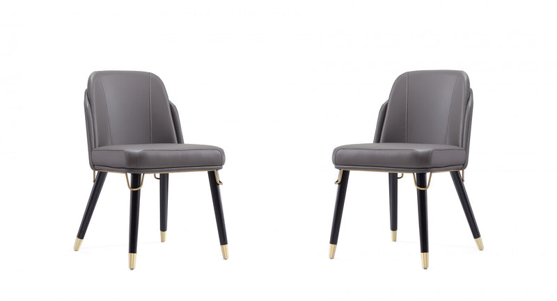 Chaise de salle a manger moderne Estelle en cuir vegetalien et bois, graphite - Lot de 2
