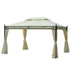 Outsunny 13'l X 10'w Gazebo Canopy Party Tent Abri De Jardin Exterieur A 2 Niveaux Avec Rideaux, Blanc Creme