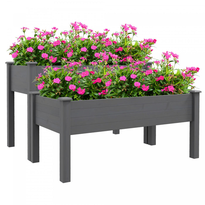 Outsunny Lit De Jardin Sureleve A 2 Niveaux, Jardiniere Surelevee En Bois Avec Pieds, Lit De Plantation De Jardinage Avec 2 Compartiments Pour La Culture De Fleurs, Legumes Et Herbes, Gris
