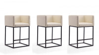  Tabouret de comptoir Embassy style milieu du siecle en metal et tissu creme - Lot de 3