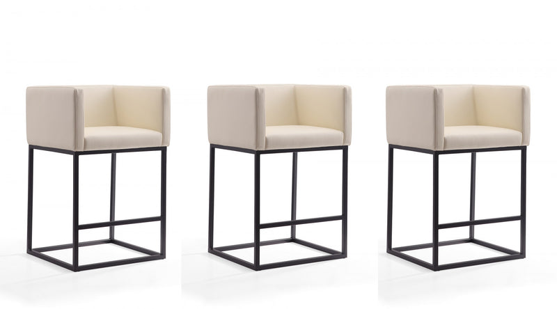 Tabouret de comptoir Embassy style milieu du siecle en metal et tissu creme - Lot de 3