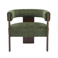 Olivia Fauteuil d’appoint rembourre en velours avec dossier cylindrique et structure en bois de caoutchouc, vert