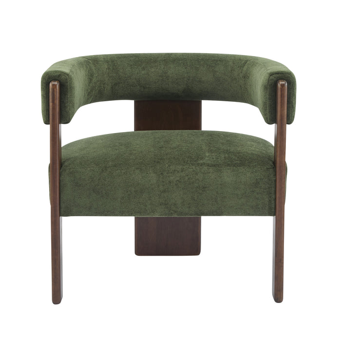 Olivia Fauteuil d’appoint rembourre en velours avec dossier cylindrique et structure en bois de caoutchouc, vert