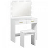 HOMCOM Ensemble de Coiffeuse et Tabouret avec Miroir Eclaire a LED, Blanc