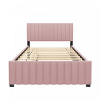 Lit plateforme Ethan rembourre en velours, gain de place, avec tiroir gigogne, taille full, rose