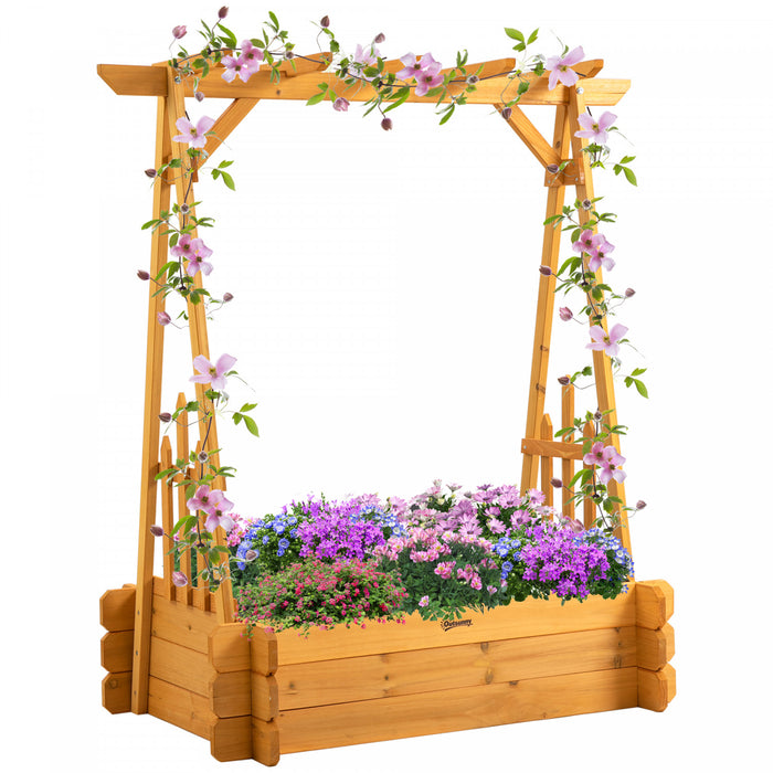 Outsunny 43\" X 26\" X 47'' Jardiniere Rectangulaire En Bois Lit De Jardin Sureleve Avec Treillis En Arc Pour Diverses Plantes Grimpantes, Jardiniere Exterieure Pour Legumes, Herbes, Fleurs