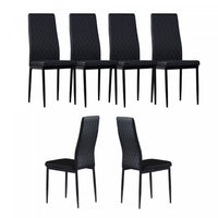  Ensemble de chaises de salle a manger modernes Ava avec motif de grille en diamant (lot de 6), cuir ignifuge et cadre en metal, noir