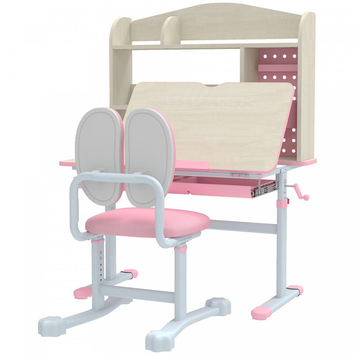 Qaba Ensemble Bureau et Chaise pour Enfants avec Hauteur Reglable, Rose