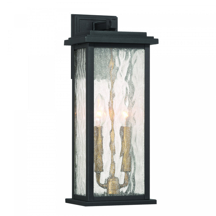 Applique Murale D’exterieur Estate A 2 lampes De 17 po, Noir Et Laiton Avec Verre A Gouttelettes