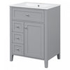 Scott Meuble-lavabo de 24\" avec vasque en ceramique et pieds en bois caoutchouc, Gris
