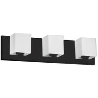Lumière de coiffeuse Verona de Dainolite avec abat-jour en verre blanc, fini noir mat et 3 ampoules