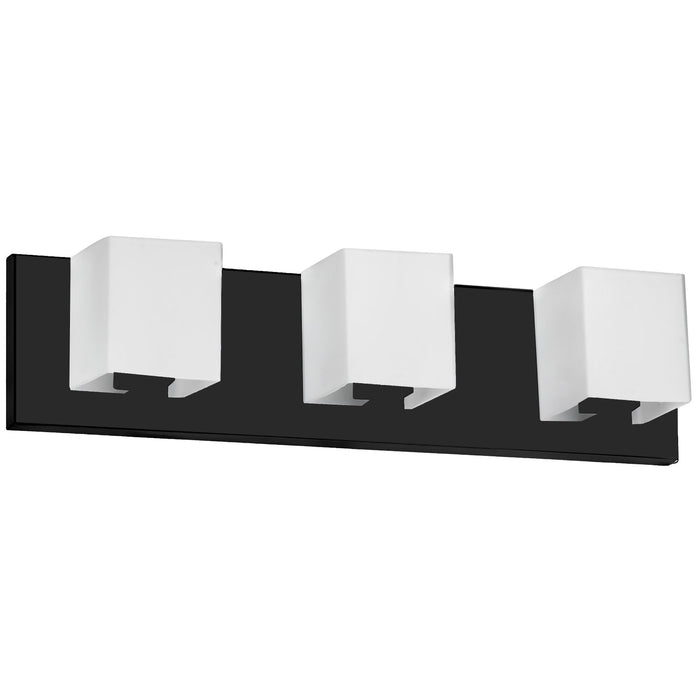 Lumière de coiffeuse Verona de Dainolite avec abat-jour en verre blanc, fini noir mat et 3 ampoules
