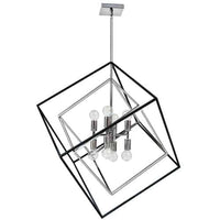 Luminaire suspendu Kappa de Dainolite avec fini chromé poli et noir mat, et 8 ampoules