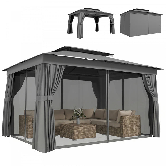 Outsunny Pavillon de Jardin Exterieur 3 x 3,8 m avec Rideaux, Moustiquaire et Double Toit
