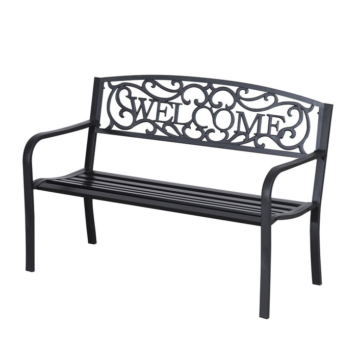 Banc De Jardin 2 Places Outsunny 50, Chaise Decorative Pour Patio, Noir