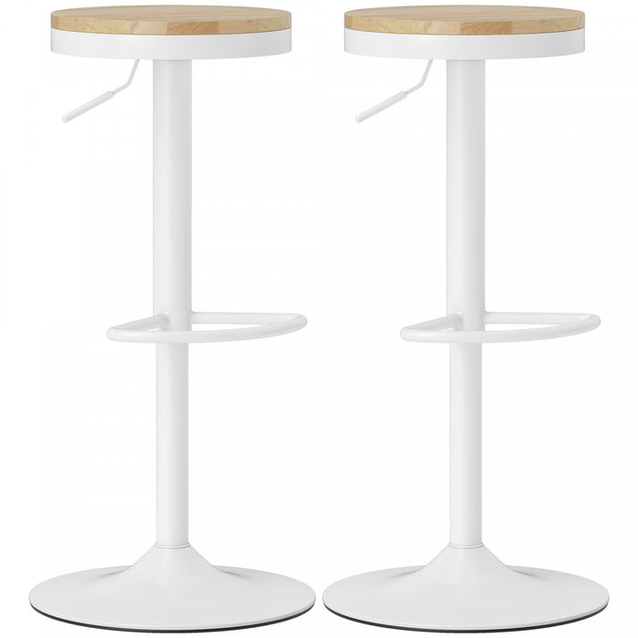HOMCOM Lot de 2 tabourets de bar pivotants reglables en bois, blanc naturel