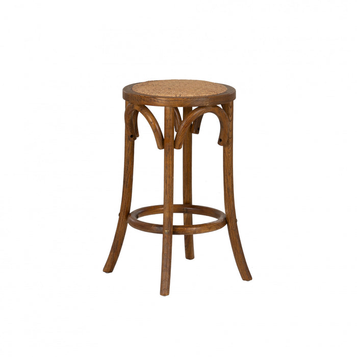 Tabouret Rae de hauteur comptoir en rotin et sans dossier - noyer